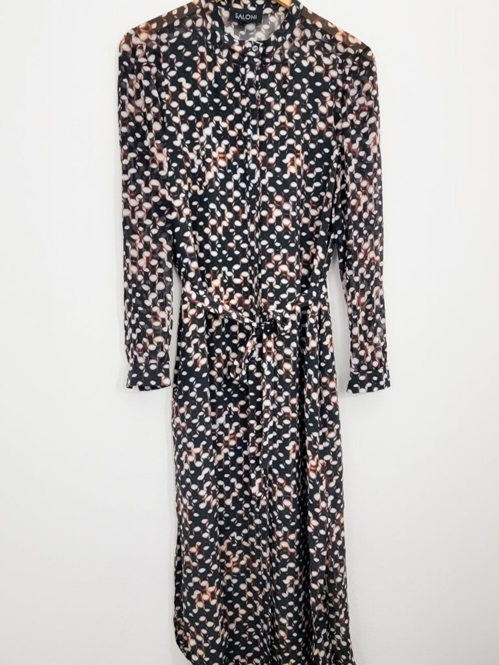 Saloni Abstract Printed Belted Silk Button Front Maxi Dress 10